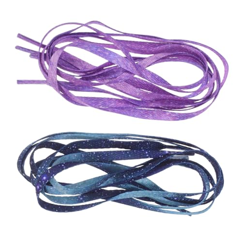 Hohopeti 2 Paare Polyester Sneaker Schnürsenkel Flach Bedruckt Dunkelviolett Dunkelblau Sternenhimmel Modische Schuhbänder für Mädchen Casual Sportschuhe von Hohopeti