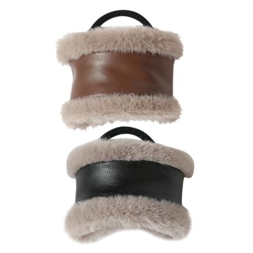Hohopeti 2 Stück Elastische Haargummis aus Pu leder und Plüsch Strapazierfähige Ponytail Holder für Damen Modische Vielseitige Haarschmuck für Alltag und Winter Komfortabel und von Hohopeti