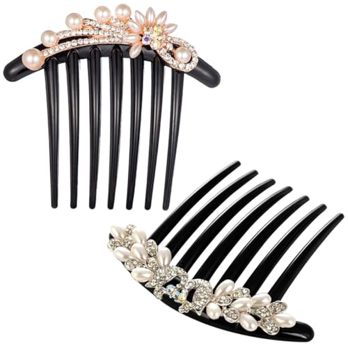 Hohopeti 2 Stück Eleganter Haarkamm mit Perlen und Strass Brautschmuck Haarschmuck für Hochzeit Zarte Seitenkämme mit Funkelnden Kristallen Komfortabel und Sicher für Braut und Festliche von Hohopeti