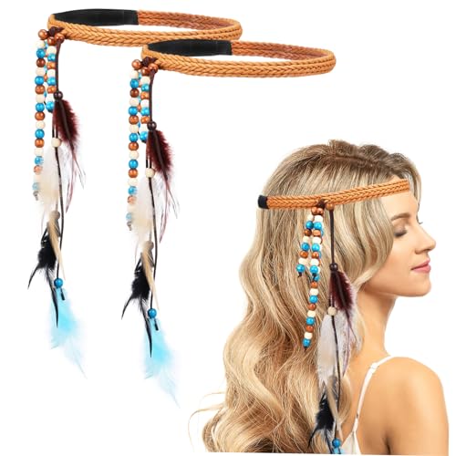 Hohopeti 2 Stück Federschmuck Haarband mit Quasten Bohemian Haarschmuck für Partys und Cosplay Vielseitige Kopfaccessoires mit Eleganten Federn und Feiner Verarbeitung von Hohopeti