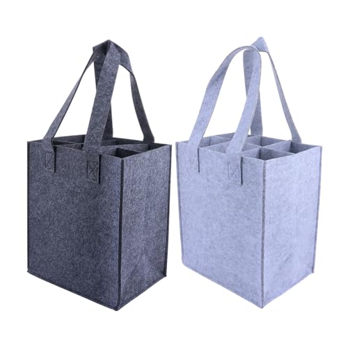 Hohopeti 2 Stück Filz Weinflaschentaschen mit Fächern Tragbare Weintragetaschen in und Dunkelgrau Wiederverwendbare Filz Weinbeutel mit Griff für Reisen Party und Geschenkverpackung von Hohopeti