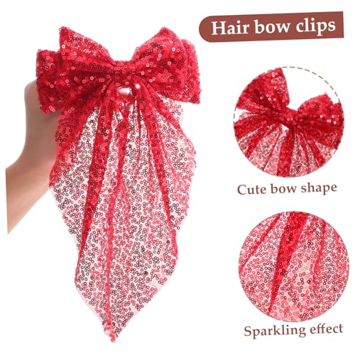 Hohopeti 2 Stück Glitzernde Haarschleifen Große Rote Haarspangen mit Funkelnden Pailletten für Mädchen Damen Festliche Anlässe Hochzeit Party Alltag Haarschmuck von Hohopeti