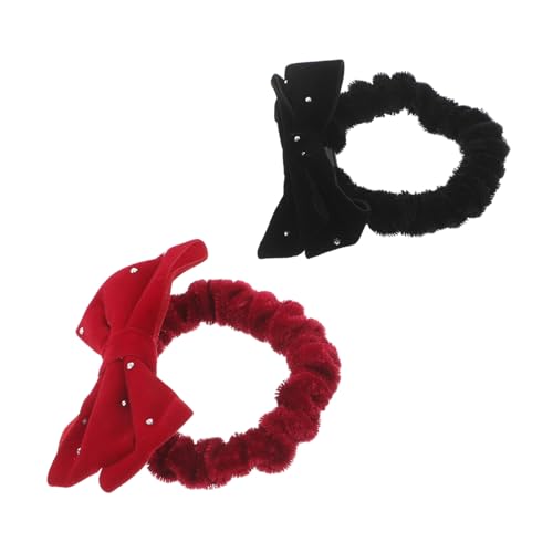 Hohopeti 2 Stück Haargummis mit Schleife Elastische Haargummis Weiche Stoffbänder für Junge Mädchen und Kleinkinder Hautfreundlich Festlich für Alltag und Neujahr Geeignet Rot und Schwarz von Hohopeti