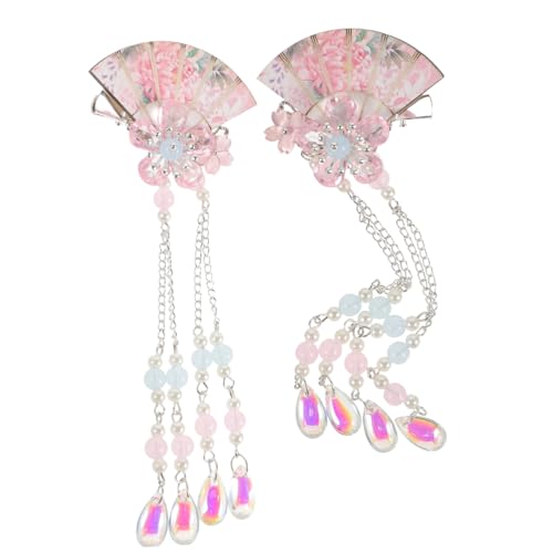 Hohopeti 2 Stück Hanfu Haarklammern Mädchen Haarschmuck mit Quasten Blüten und Fächerdesign Leichtes Schonendes Haarzubehör für Alltag Fest Foto und Party von Hohopeti