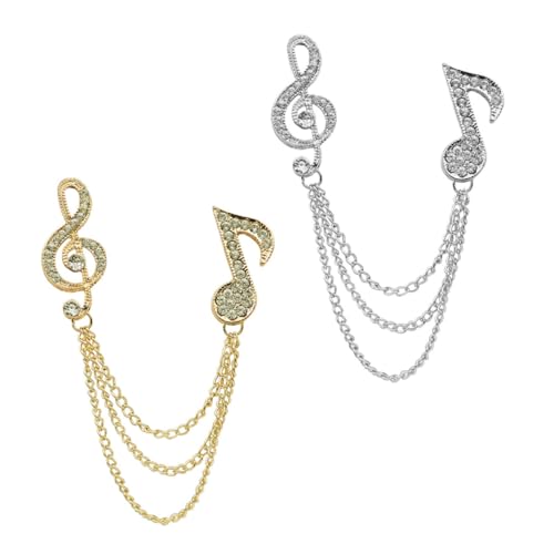 Hohopeti 2 Stück Herren Broschen Anstecknadeln Strass Musiknoten Design Modische Reversschmuck Geeignet für Hemden Anzüge und Besondere Anlässe Gold und Silberfarben von Hohopeti