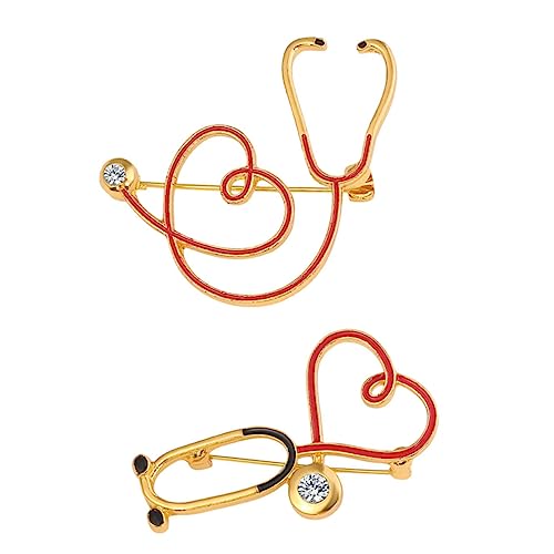 Hohopeti 2 Stück Herzförmige Stethoskop Broschen Modische Krankenschwester Anstecknadeln aus Legiertem mit Strass Eleganter Arzt Schmuck Geschenk für Medizinische Fachkräfte und von Hohopeti