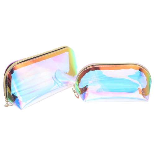 Hohopeti 2 Stück Holografische Kosmetiktasche TPU Reise Make Up Tasche mit Metallreißverschluss Transparent Tragbar für Damen und Mädchen von Hohopeti