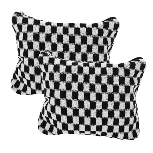 Hohopeti 2 Stück Kariertes Kosmetiktasche Gestrickt Großer Kulturbeutel mit Hohem Designanspruch Schwarz-weiß Große Aufbewahrungstasche für Mädchen Reise Make-up Organizer von Hohopeti