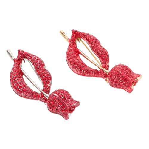 Hohopeti 2 Stück Modische Broschen Damen Lippen Kristall Anstecknadeln Langlebig Robust Rot Elegant Vielseitig für Schal Jacke Braut Hochzeit Party Dekoration von Hohopeti