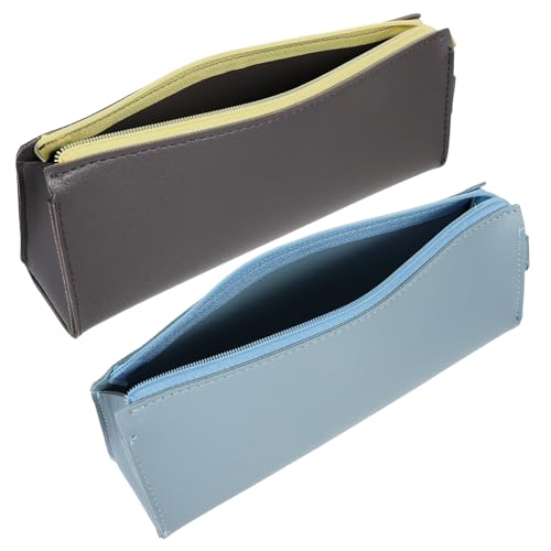 Hohopeti 2 Stück PU Leder Federmäppchen Schlankes Mäppchen mit Reißverschluss Wasserabweisend Große Kapazität Multifunktionale Stiftetasche für Schule Kosmetik und Reise in Himmelblau von Hohopeti