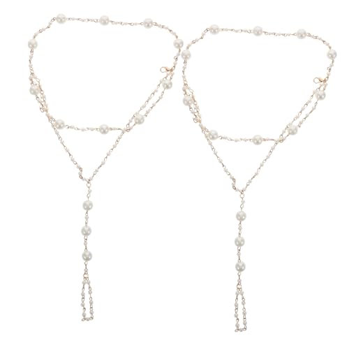 Hohopeti 2 Stück Perle Quasten -Knöchelkette Fußarmband für Damen Fußkettchen Ketten für den Stiefel Perlschuharmband für Frauen Strand-Knöchelkette Hochzeits -Knöchelschmuck Metall von Hohopeti