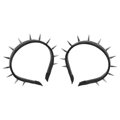 Hohopeti 2 Stück Punk Stirnband mit Nieten und Spitzen Komfortabel und Stabil Einfach Anzuziehen Geeignet für Barockbälle Gothic Partys Vielseitiges Rock Haarband für Frauen Schwarz von Hohopeti