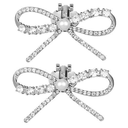 Hohopeti 2 Stück Schuhclips Glitzernde Schleifen Schnallen mit Strassbesetzten Charms Abnehmbare Dekorative Schuhklammern aus Legierung Elegantes Zubehör für Damen High Heels Hochzeit Party von Hohopeti
