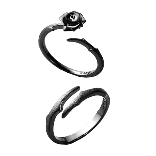 Hohopeti 2 Stück Sterlingsilber Dorn Offener Paarring Verstellbar Romantisch Für Damen Herren Hochzeitsringe Geschenk von Hohopeti