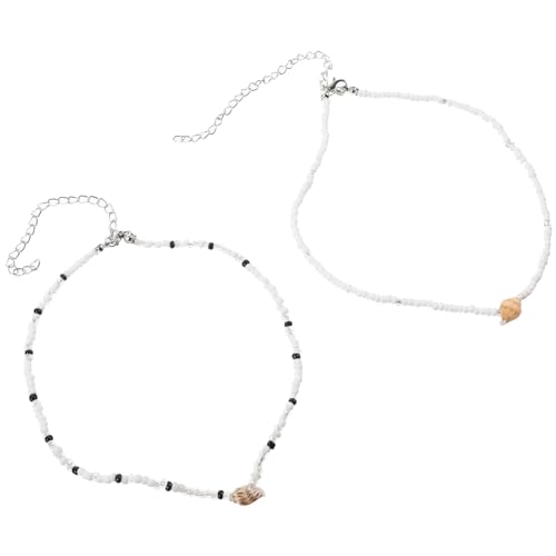 Hohopeti 2 Stück Teiliges Bunte Perlenkette mit Muschel Anhänger Leichte Damen und Mädchen Halskette Modischer Boho Schmuck für Sommer Strandpartys und Geschenkideen von Hohopeti