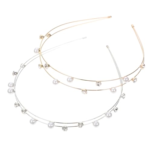 Hohopeti 2 Stück Teiliges Damen Haarband mit Perlen und Strasssteinen Elegantes Stirnband in Silber und Gold Modischer Haarschmuck für Party Alltag und Besondere Anlässe von Hohopeti