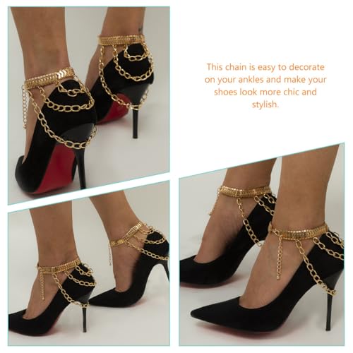 Hohopeti 2 Stück Teiliges Fußkettchen Goldfarben Punkiger High Heel Schuhkette mit Geometrischem Design Stylische Schuhdekoration für Damen Modische Knöchelkette für Party und Alltag von Hohopeti