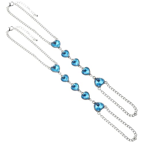 Hohopeti 2 Stück Teiliges Fußkettchen mit Herzmotiv Verstellbare Blaue Zehenkette Strass Fußkette für Damen Leichtes Sommer Accessoire für Strand und von Hohopeti