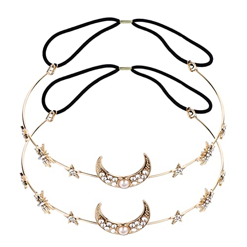 Hohopeti 2 Stück Teiliges Perlen haarband mit Mond Stern design Elastisches Elegantes Haarschmuck Braut Hochzeit Festival und Party Vielseitiger Schmuck für Damen und Mädchen von Hohopeti