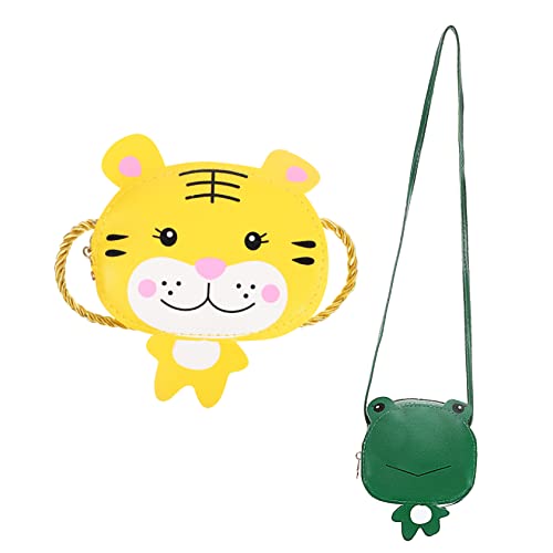 Hohopeti 2 Stück Umhängetaschen Cartoon Design Tiger und Frosch für Kleine Mädchen mit Reißverschluss Hochwertigem PU für Münzen und Kleine Karten von Hohopeti