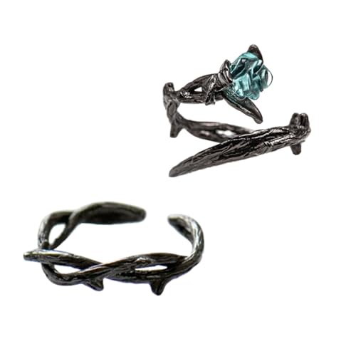 Hohopeti 2 Stück Verstellbare Paarringe mit Dornen rosen design Offene Fingerdekoration Schwarzer Trauring für Verlobung Festival und Romantische Geschenke von Hohopeti