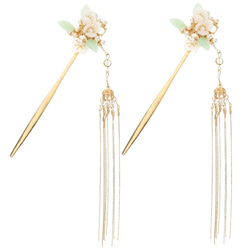Hohopeti 2 Stück Vintage Chinesische Haarnadeln mit Perlen Handgefertigte Haarschmuck Stäbchen mit Blumenfransen Leicht und Kompakt für Hanfu und Kimono Accessoire Damen Haarstäbchen von Hohopeti