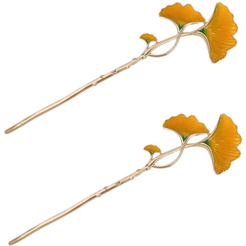 Hohopeti 2 Stück Vintage Ginkgo Haarnadel Haarschmuck Damen Leicht Strapazierfähig Stilvoll für Chignon und Dutt Frisuren von Hohopeti