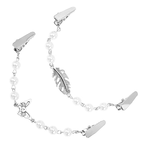 Hohopeti 2 Stück Vintage Sweater Clips mit Perlenkette Eleganter Cardigan Verschluss aus Hochwertiger Legierung und Abs Dekorative Strickjacken Clips für Damen Leicht Langlebig Modisch für von Hohopeti