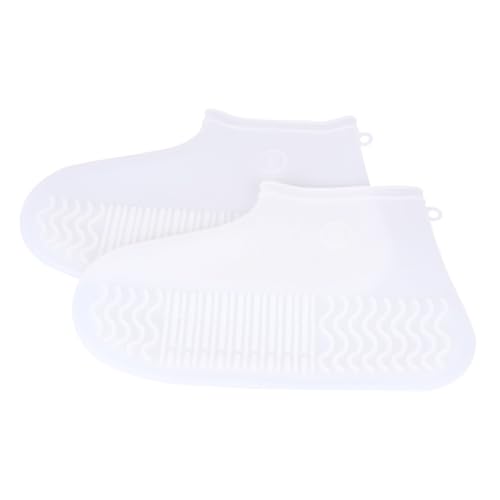 Hohopeti 2 Stück wasserdichte Gummi Überschuhe rutschfeste Schuhüberzüge mit Verschleißfesten Sohlen Leichter Regenschutz für Schuhe bei Regen Outdoor Schlammigen Straßen Erwachsene Weiß von Hohopeti