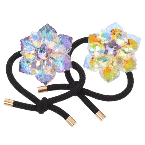 Hohopeti 2 Stücke Elastische Kristall-blumen Haargummis mit Strass Rutschfeste Dehnbare Ponytail Halter für Frauen und Mädchen in Schwarz und Champagner Modische Haarschmuck Accessoires von Hohopeti