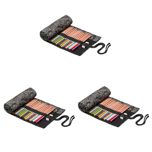 Hohopeti 3 Stück Bleistifthalter Mit 36 ​​Rollen Schnurverschluss Großes Federmäppchen Fächer Aus Canvas Bleistiftrolle Tragbare Bleistifttasche Für Unterwegs von Hohopeti