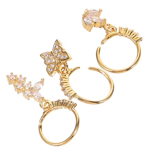 Hohopeti 3 Stück Edelstahl Nasenringe Schmetterling Strass Nasenpiercing Schmuck Damen Herren Vielseitig Langlebig Modisch von Hohopeti