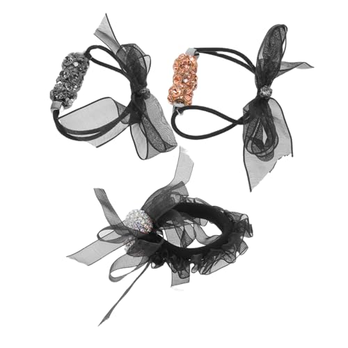 Hohopeti 3 Stück Haarband Bowknot-Haarspange Strass-Fliege Frauen Bogenknoten Haarklaue dekorative Haargummis Schleife Haarseil Bowknot-Haargummis Strasssteine Schwarz von Hohopeti