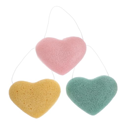 Hohopeti 3 Stück Herzförmige Gesichtsschwämme Langlebigem Schwamm Sanftes Peeling Make-up-entferner für Effektive Gesichtsreinigung Zuhause und Unterwegs in Gelb Grün Rosa von Hohopeti