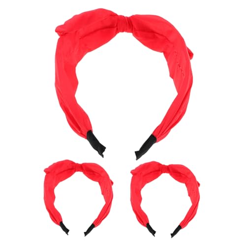 Hohopeti 3 Stück Rote Stoff Haarbänder mit Knoten Schleife und Hasenohren Weiche Dehnbare Mädchen Haarschmuck Rutschfestes Komfortables Stirnband für Frauen von Hohopeti