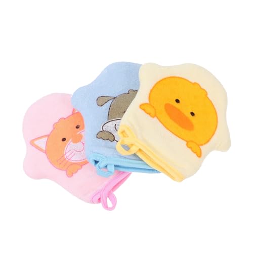 Hohopeti 3 Stück Teiliges Badetuch mit Cartoon badehandschuhen Weiche Duschhandschuhe zum Sanften Peeling und Schaumbildung Leicht Kompakt in Gelb Blau und Rosa für Empfindliche Kinderhaut von Hohopeti