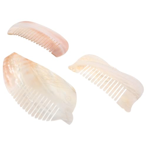 Hohopeti 3 Stück Teiliges Handgefertigte Muschelkämme mit Breiten Zähnen Leichte Kleine Taschenkämme in Halbrunder Vogel und Doppel Fisch Form für Reisen Frauen und Mädchen mit Dickem von Hohopeti