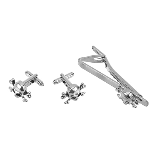 Hohopeti 3 Stück Teiliges Herren Skull Krawattenklammer und Manschettenknöpfe Set aus Langlebiger Legierung Elegantes Dekoratives Accessoire für Business Bankette und Freizeit Handpoliert von Hohopeti