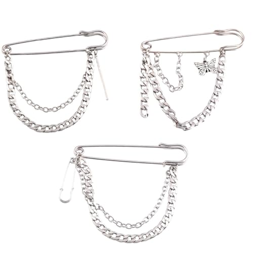 Hohopeti 3 Stück Teiliges Retro Broschen Hip hop Ketten Design Lapel Pin Corsage Modische Anstecknadeln für Damen und Herren Stilvolle Metallbroschen Elegante Kleidungsschmuck von Hohopeti
