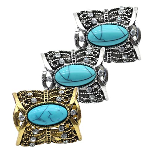 Hohopeti 3 Stück Teiliges Vintage Schalschnallen mit Grünem Türkis Hohl Geschnitzt mit Strass Besetzt Vielseitige Halstuch und Strickjacken Ringe Langlebige Accessoires für Damen von Hohopeti