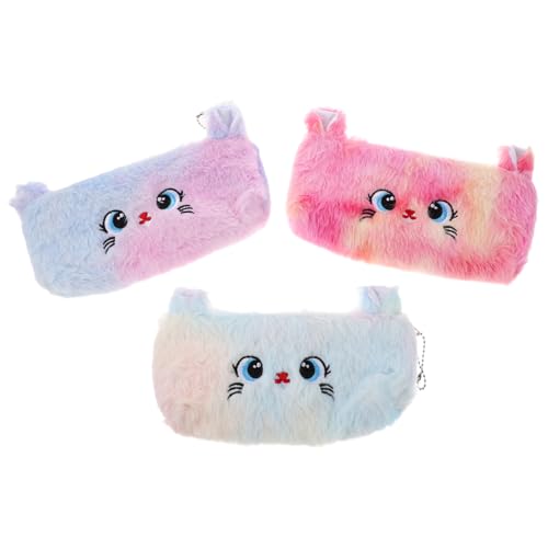 Hohopeti 3 Stück Weiche Plüsch Katzen Federmäppchen mit Reißverschluss Stilvolles Gradient-Design Multifunktionale Kosmetiktasche Organizer für Schule Büro Reisen Aufbewahrung von Stiften von Hohopeti