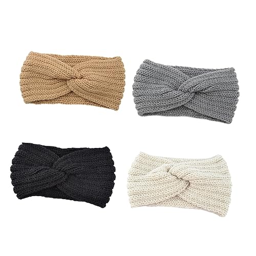 Hohopeti 4 STÜCKE Teiliges Handgestricktes Damen Stirnband Breitkrempiges Warmes Haarband mit Kreuzmuster Ohrenschutz Geeignet für Winter Outdoor Aktivitäten und Geschenkideen von Hohopeti