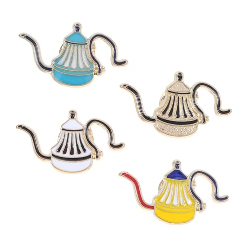 Hohopeti 4 Stück Bunte Kaffee Teekannen Broschen aus Metall Kreative Anstecknadeln mit Langlebiger Emaille Design für Kaffeeliebhaber für Rucksäcke Kleidung und Treffen von Hohopeti