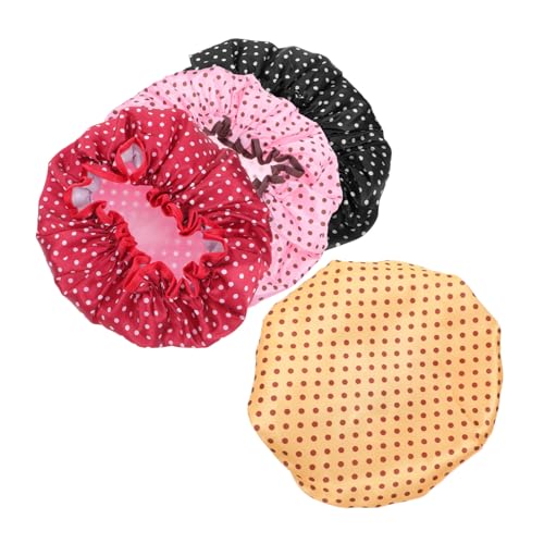 Hohopeti 4 Stück Duschhaube Damen Doppellagig Elastische Haarhaube Wiederverwendbar Ölresistent für Bad und Küche Schnelltrocknend Schutz vor Wasser und Kochgerüchen von Hohopeti