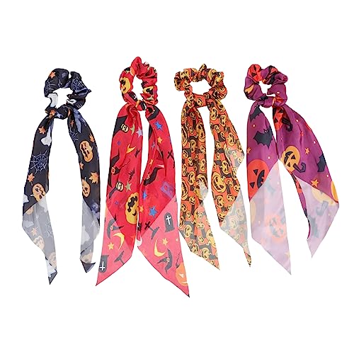 Hohopeti 4 Stück Halloween Haargummis Elastische Haargummis mit Kürbis und Flexible Haarbänder für Mädchen Schonend und Vielseitig für Party Halloween und Alltag Geeignet von Hohopeti