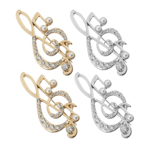 Hohopeti 4 Stück Musiknoten Broschen Teilig mit Strass Gold und Silber Modische Anstecknadeln für Kleidung Schal und Pullover Langlebiger Lapelpins für Musikliebhaber Damen und Herren von Hohopeti