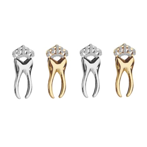 Hohopeti 4 Stück Teiliges Broschen Krone Zähne aus Legierung Gold und Silber Modische Mini Dentist Anstecknadeln Elegante Schmuck accessoires für Anzüge Pullover Kleider und Blusen von Hohopeti