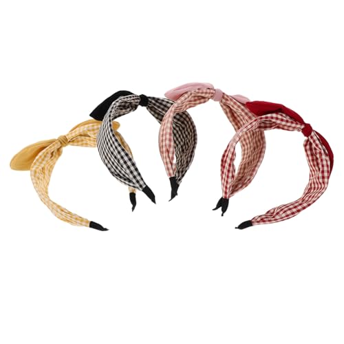 Hohopeti 4 Stück Teiliges Modische Haarbänder mit Schleife und Karomuster für Damen und Mädchen Weiche Stoff-haarreifen Langlebig Verformungsbeständig Stilvolle Haarschmuck-accessoires für von Hohopeti