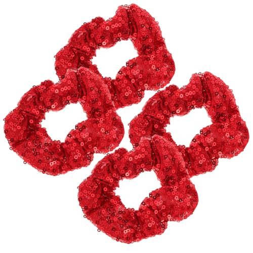 Hohopeti 4 Stück Teiliges Pailletten Haargummi Weihnachtsfest Rot Modische Haarschleifen für Damen Weihnachtliche Haaraccessoires Vielseitig für Ponytail und Dutt Festliche Party von Hohopeti