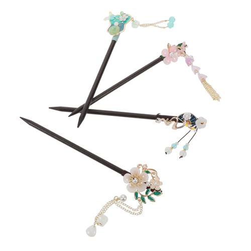 Hohopeti 4 Stück Teiliges Retro Haarnadeln mit Blumenquasten Handgefertigt Langlebig Fester Griff Elegant für Hanfu Hochzeiten Partys Damen und Mädchen von Hohopeti